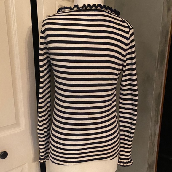 Boden Bernadette Striped Navy and White Ruffle Trim Sweater Size 10 - Picture 7 of 14